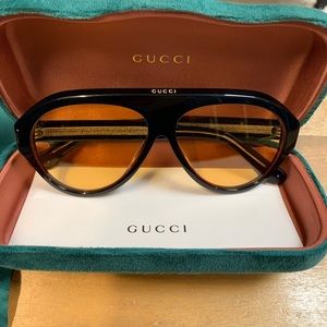 GUCCI GG0479S Men's Women's Aviator Sunglasses - Black Yellow